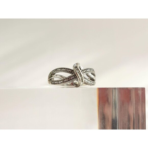 Sterling Silver Cubic Zirconia Crossover Bowtie Shaped Vintage Ring - sz 8.75 - Picture 7 of 10